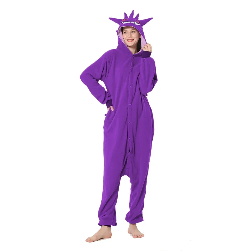 Gengar pajamas cosplay costume fleece women anime Kigurumi pokenon onesies for adults one-piece pijama men sleepwear bodysuit