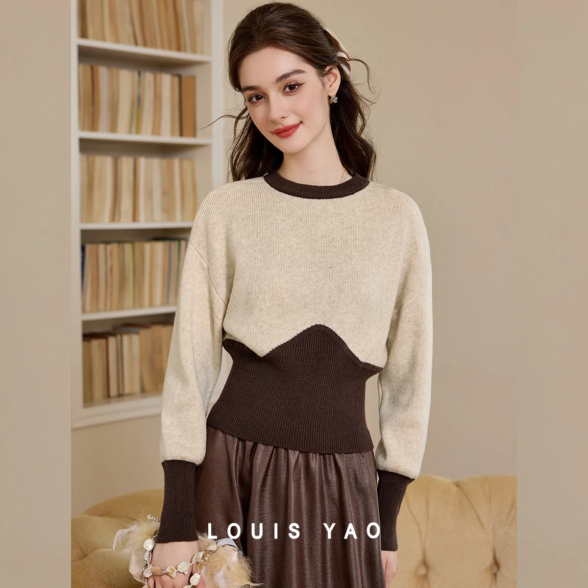 

LOUIS YAO New Contrast Colours Women's Knitwear 2025 Autumn/Winter Sweaters Layering or Outerwear Drop Sleeves Women's Knit Top