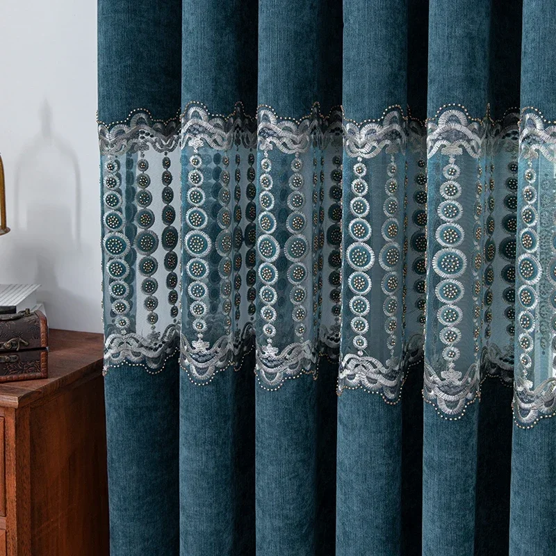 

Curtains for Living Dining Room Bedroom European High-end Water-soluble Hollow Embroidered Curtain Luxury Blackout