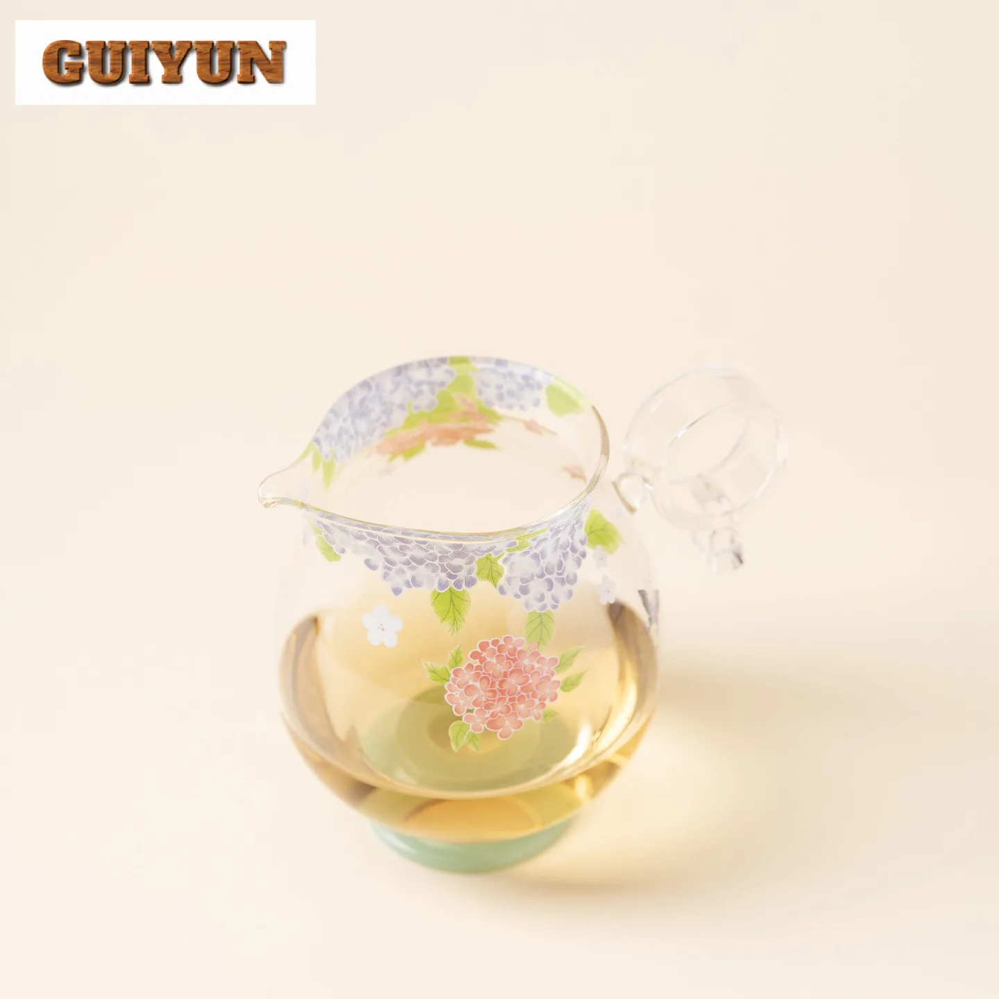 250mlアジサイ蝶ガラスティーピッチャーティーディバイダー茶海ディスペンサージャスティスカップフェアマグ中国茶セットギフト用品