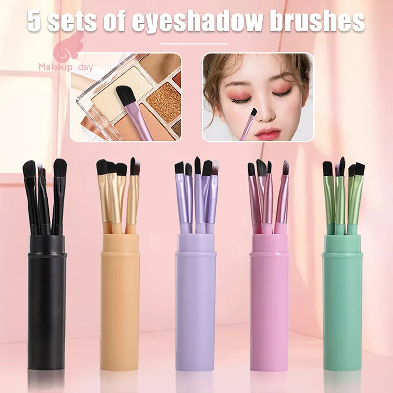 Brochas cosméticas, brocha para sombra de ojos, 5 uds., Mini juego de brochas de maquillaje de ojos portátiles para viaje, sombra de ojos, delineador de ojos, brocha para cejas y labios