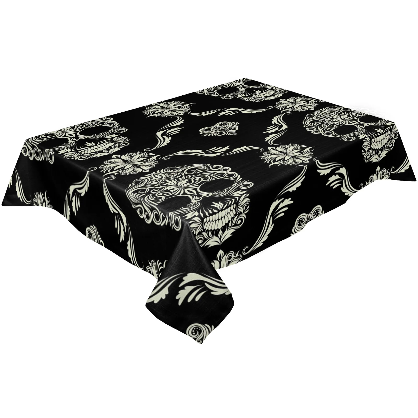 Halloween Flower Style Skull Black Tablecloths Waterproof Kitchen Coffee Table for Living Room Wedding Decor Nappe De Table