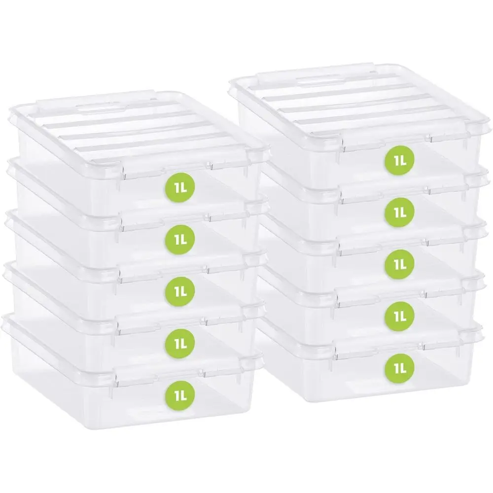 

1-Liter Stackable Plastic Storage Box with Lid, 21x17x6cm, Food-Safe, BPA-Free, Durable for Kitchen & Office Use, 10-Year Warran