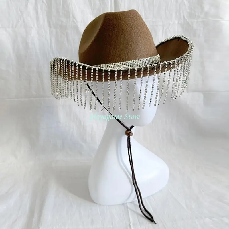 Y88A العروس الغربية لتكون قبعة قبعة رعاة البقر قبعة راعية البقر كريستال لامعة مع حزام #2