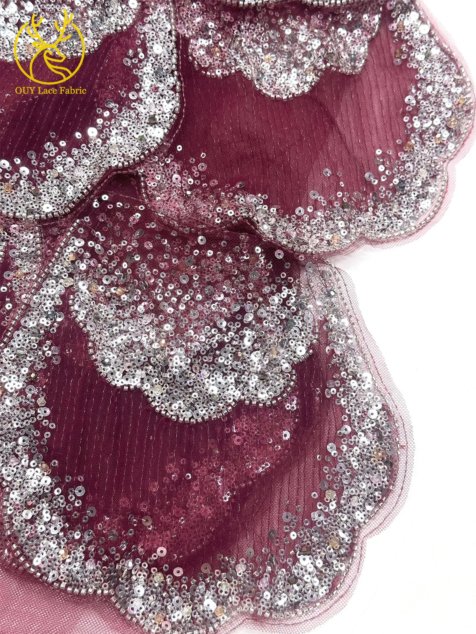 3D-Stickerei mit Pailletten und Perlen, marineblaue afrikanische Spitze, französischer Tüll, Netzspitze für Braut, Hochzeit, DIY, handgemachtes Nähen – Detail 31
