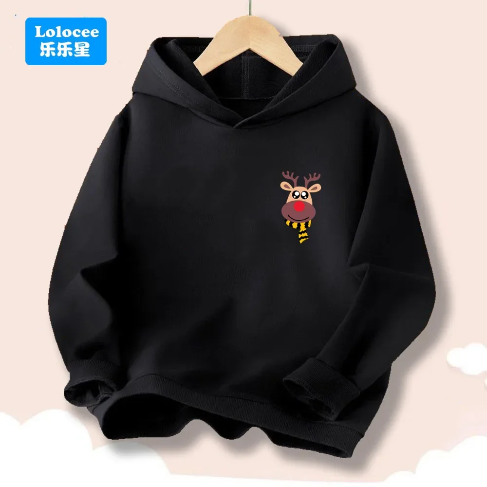 Autumn/Winter Children's Sports Hoodie, Reindeer Cartoon Print Pullover, Boys' and Girls' Sizes, Casual Christmas Hoodie SDL1