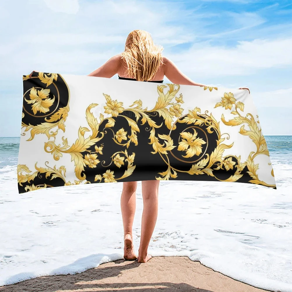 Luxury Black Gold European Design Microfiber Absorbent Beach Towels for Man Women Home Hotel Bath Towels Quick Dry Beach Towel