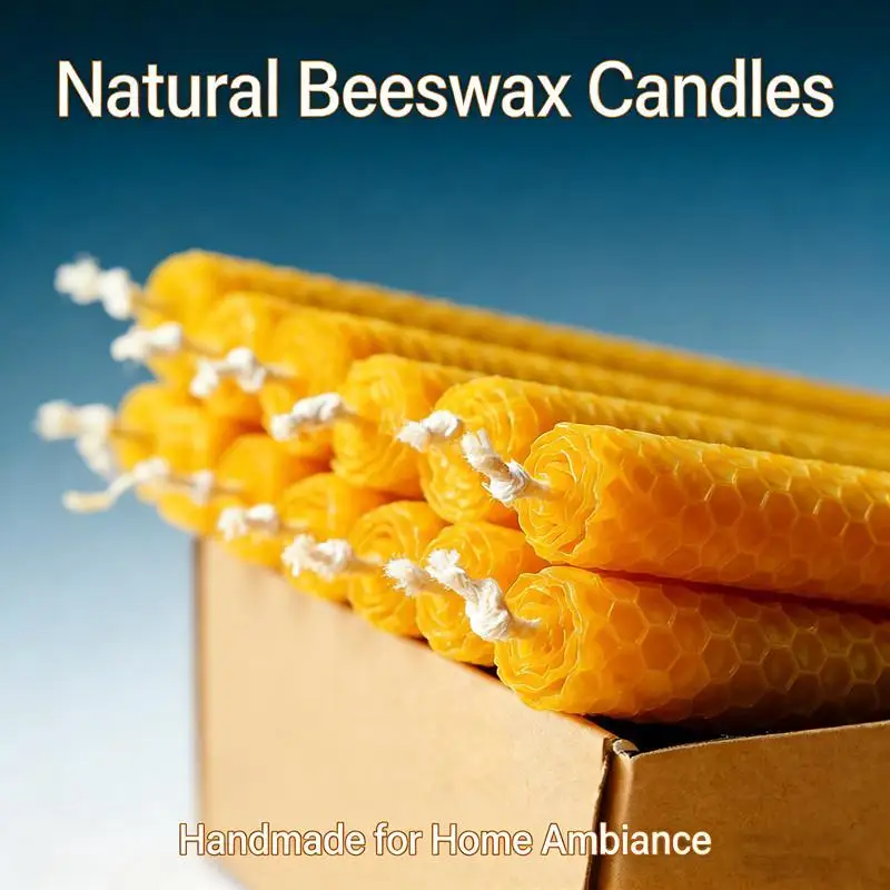 Bulk Beeswax Candles 8 Inch Natural Handmade Tapers, Eco Friendly Candle Supply for Home Decor, Wedding, Dinner, Party & Festival Use, Long Lasting Clean Burning Unscented Taper Candles for Daily & Event Decoration