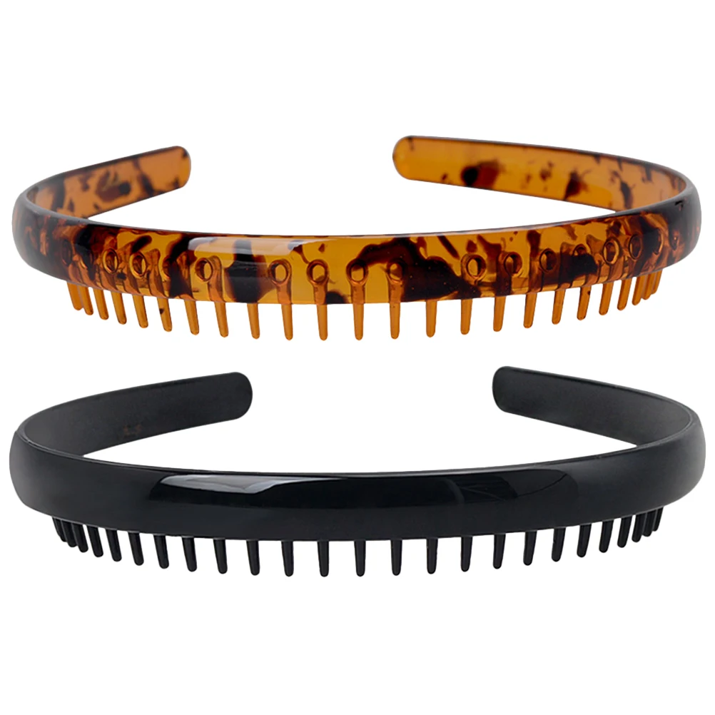

2pcs Fashion Headbands with Teeth Non slip Hoops Comfortable Spa Head Bands Hair Make up Black Deep Brown Daily Headdress
