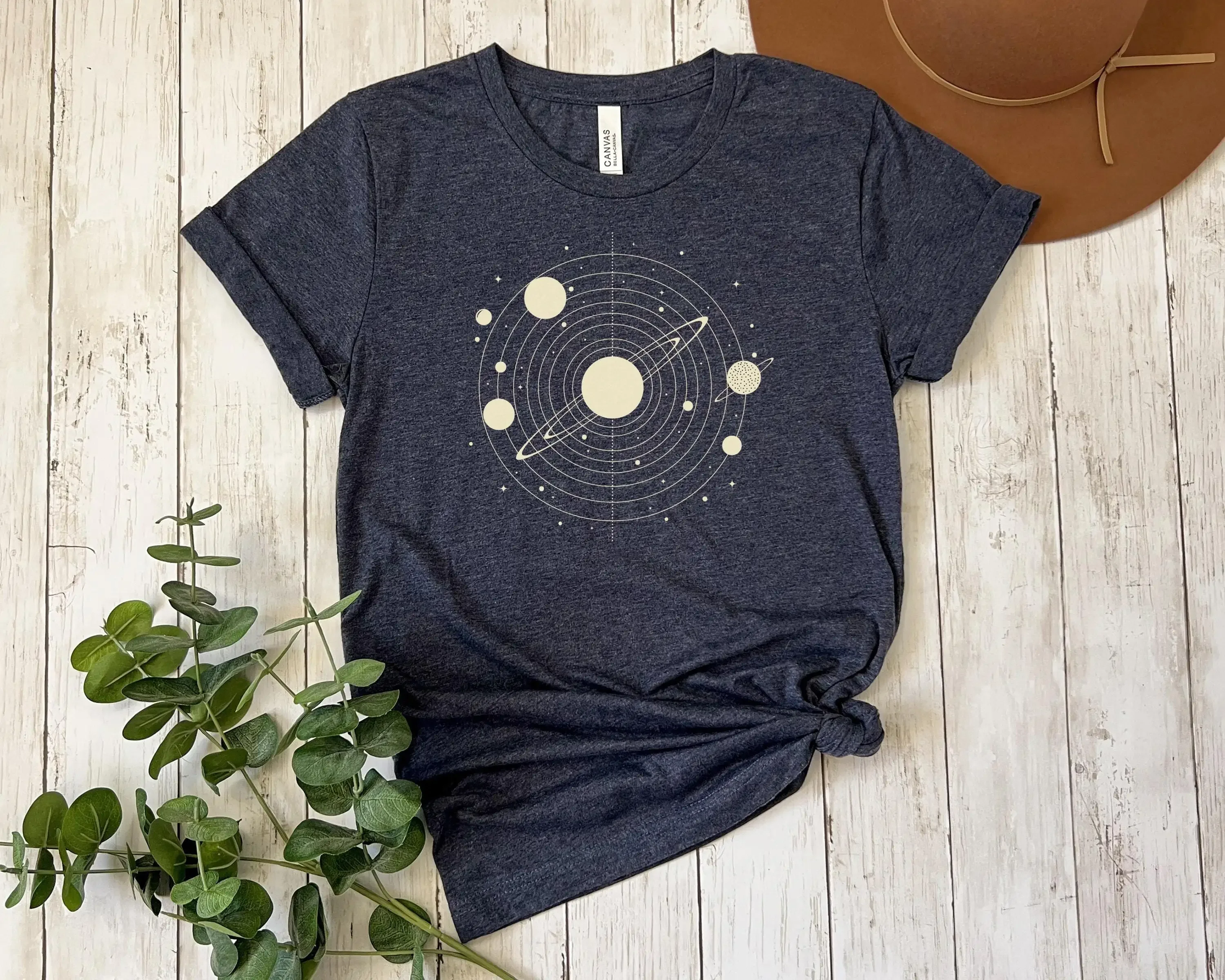 Celestial Planets T Shirt Night Sky With Stars Orbit Galaxy Design Top Planetary Sun Minimalist Solar System