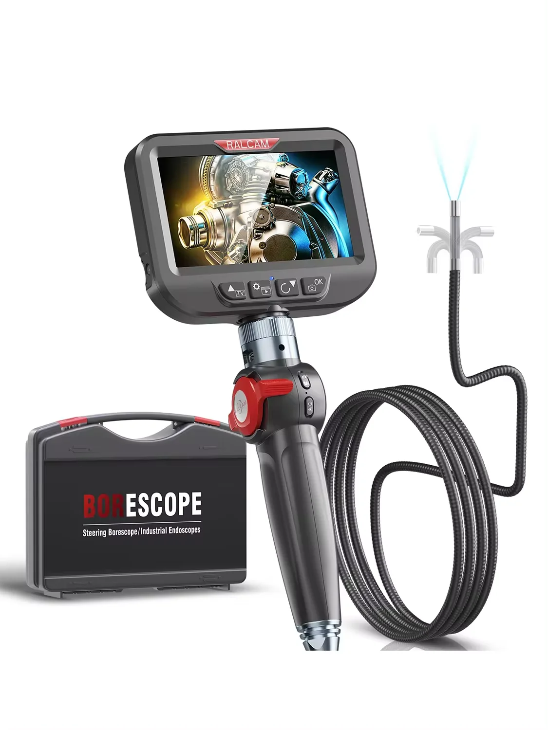 

Ralcam Articulating Borescope 2-Way 180° Endoscope 8.5mm Inspection Camera 4.3" Scree Pipe Camera 10 LED Lights Semi Rigid Cable