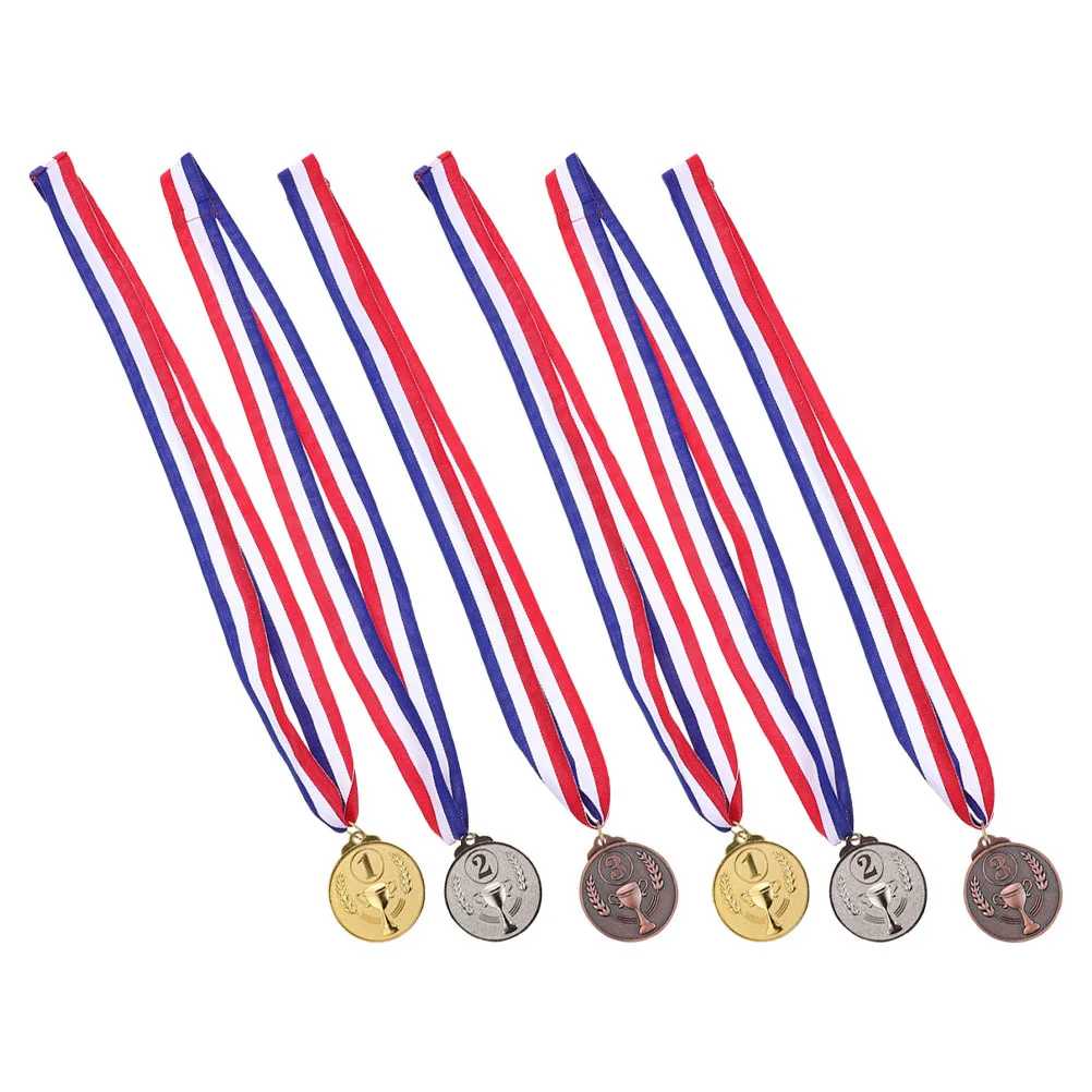 

6Pcs Medal Awards Golden Silver Bronze Zinc Alloy Adults Sports Competition Birthday Ceremony Trophy Decorative Medal