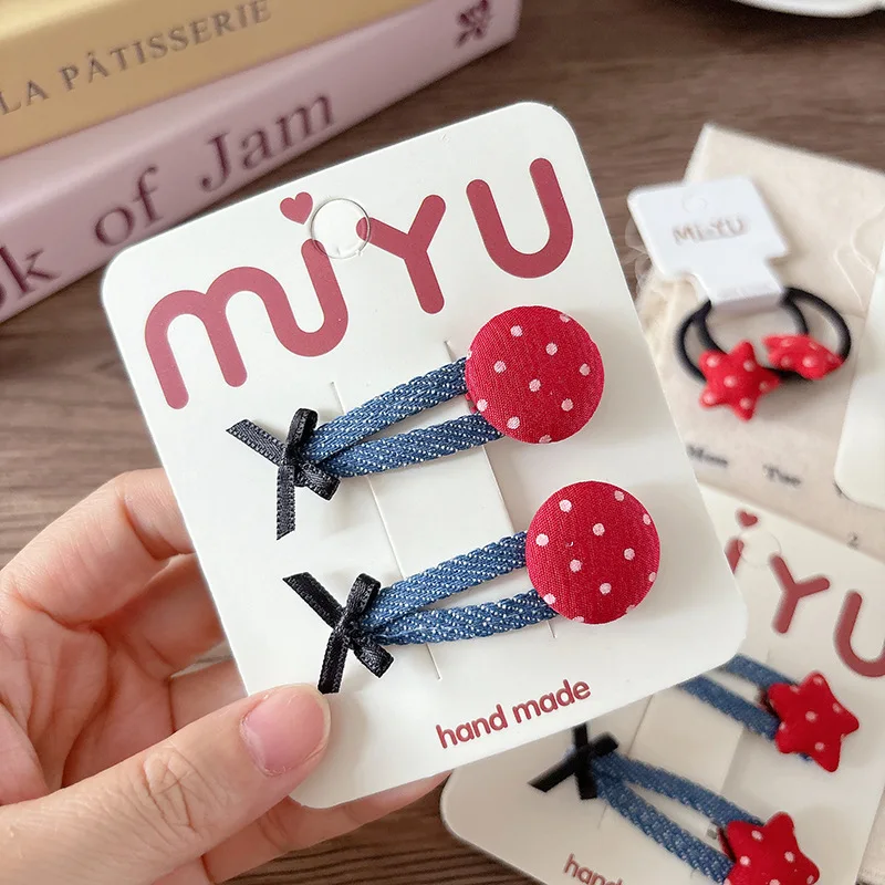 Korean Red Heart Hair Clips & Scrunchies Set 6