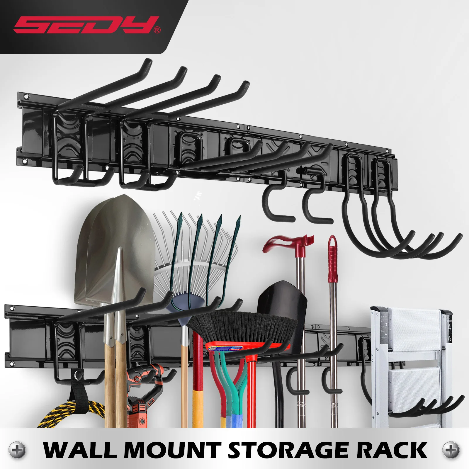 

SEDY 48" Heavy Duty Garage Wall Organizer Wall Mount Tool Storage Rack with Adjustable Hooks Hold Up to 300lbs
