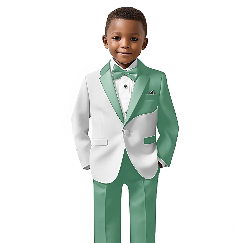 Color Block Boys Suit 2 Piece Set Kids Wedding Tuxedo Jacket Pants Formal Party Child Blazer Customized Clothes for 2-16 Years