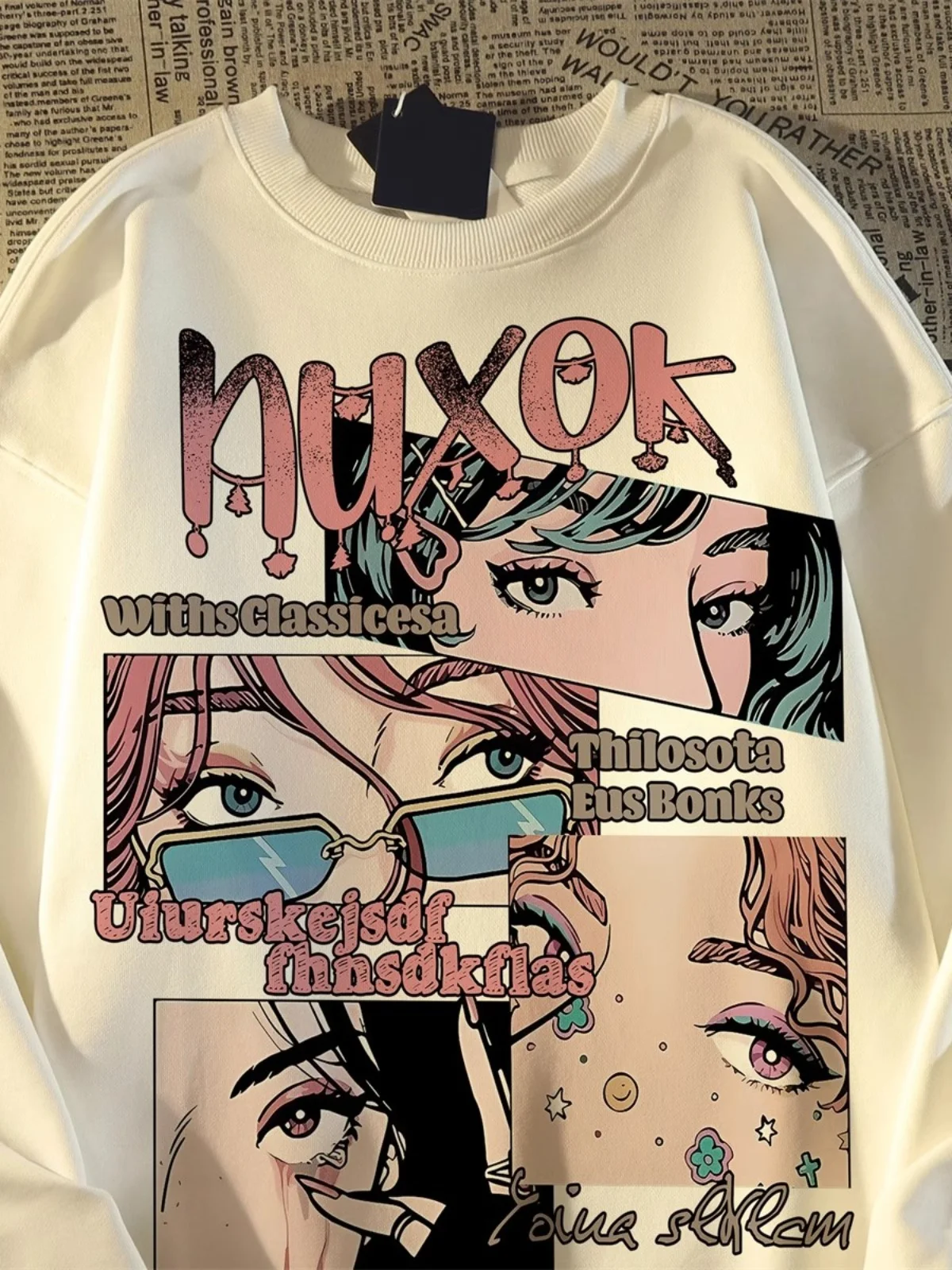 

Large Size 300 Pou Men's Sweatirt American Retro Cartoon Print round Ne New Faion INS Outerwear Top for Autumn Winter