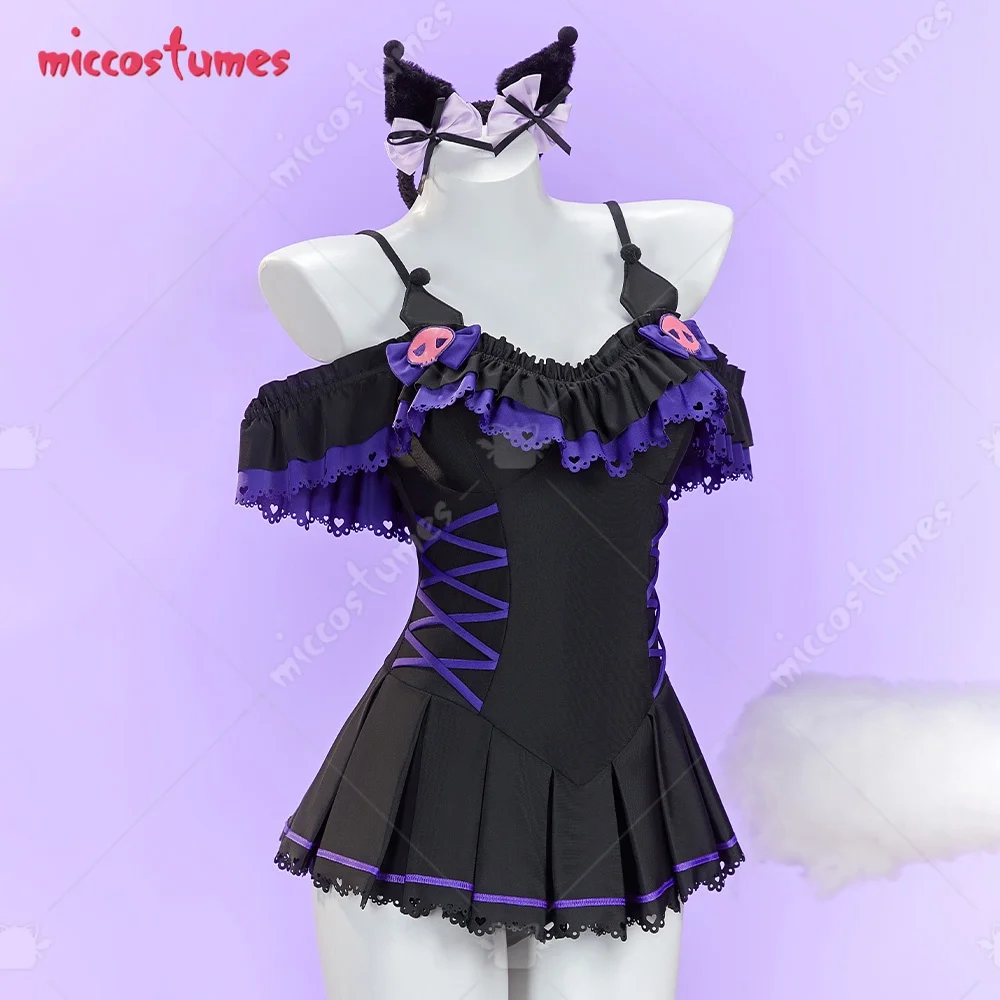 Haikyuu Women's Doll Derivative Black Swimsuit Kawaii One Piece Swimsuit Cute Bathing Suit Ruffled Halter Tummy Control Swimwear