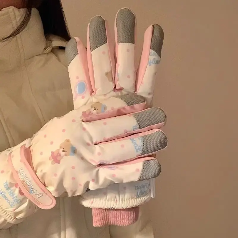 

Милые зимние перчатки с сенсорным экраном, водонепроницаемые, термо, для мужчин и женщин, для вождения, езды на велосипеде, игр на снегу, с забавным дизайном животных