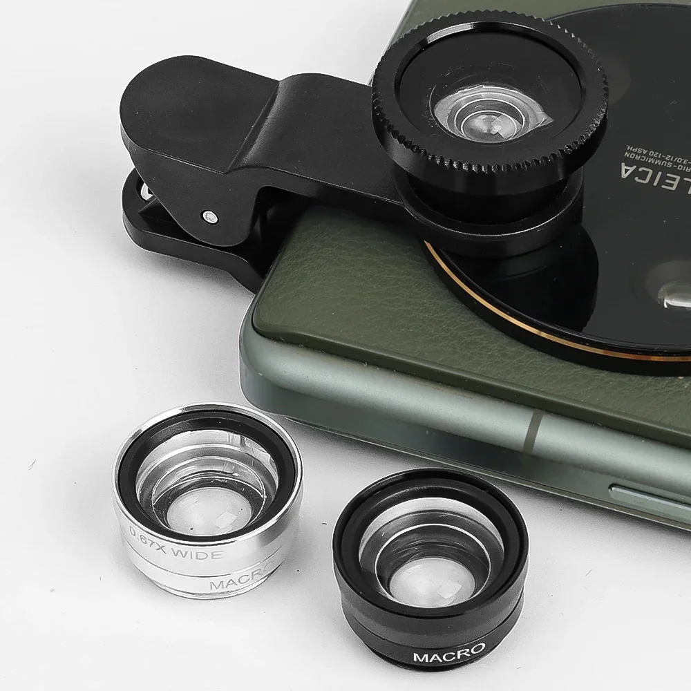 1Set Phone Lens Generic Camera for Smartphone 0.67X Wide Angle Fisheye Lens and Clip Macro Camera Sets For Universal Cell Phone