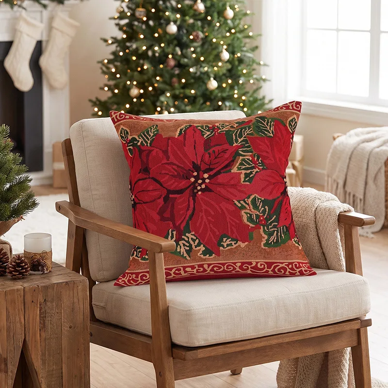 Cross-border Christmas throw pillow cover, yarn-dyed jacquard throw pillow cover, Christmas cushion cover, living room