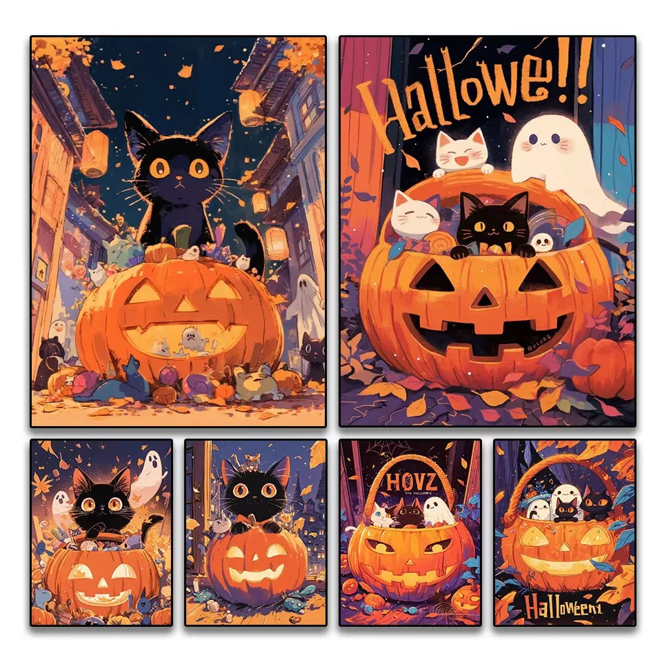 Diamond Painting Halloween Cartoon Ghost and Black Cat Diamond Mosaic Handmade Art Exquisite Creative Gift Home Decoration