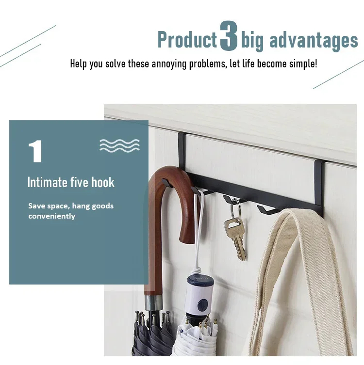 Haken über der Tür, 5 Haken, Organizer für Zuhause, Badezimmer, Kleiderbügel, für Kleidung, Mäntel, Hüte, Handtücher, Badezimmer- und Küchenzubehör – Detail 3