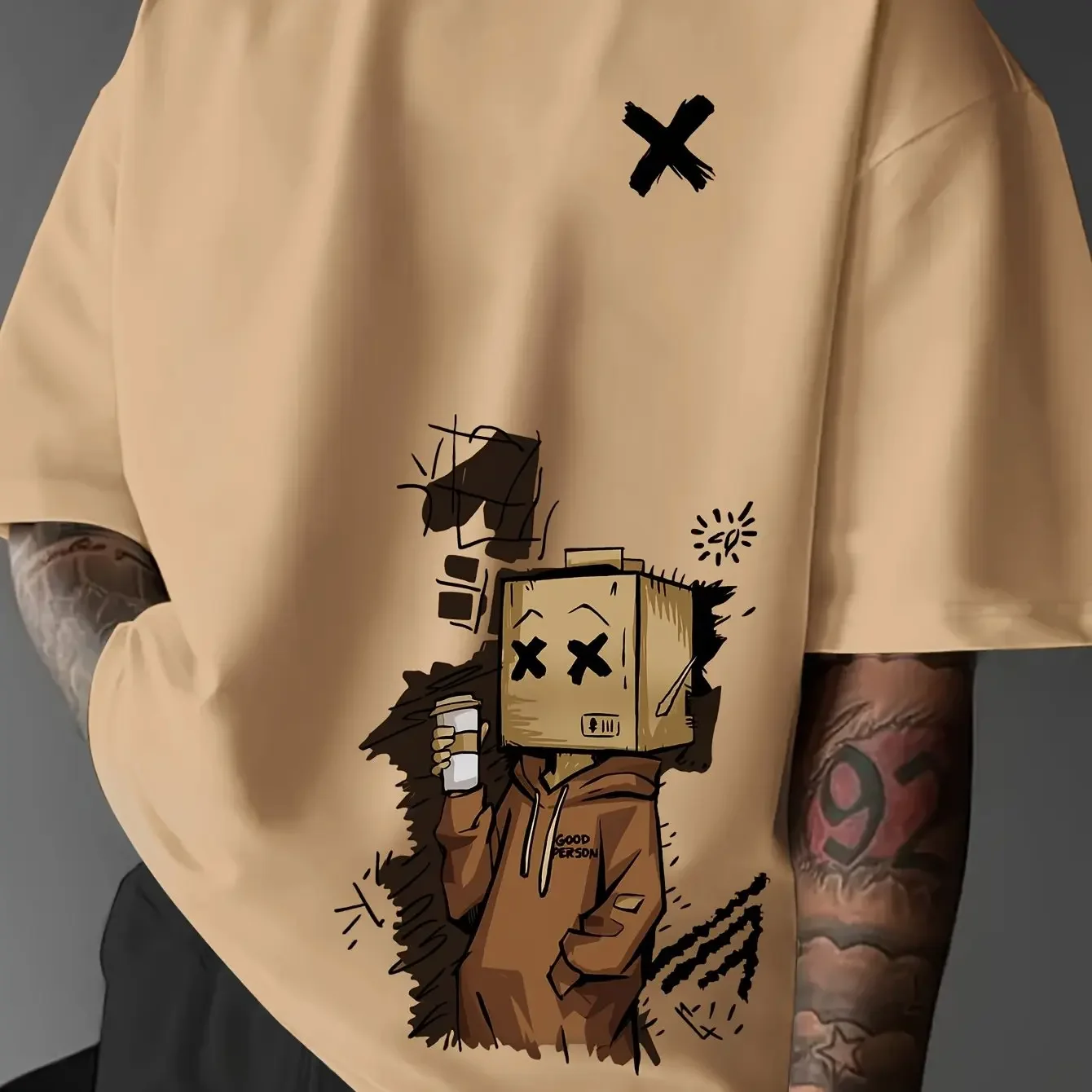T-shirt à manches courtes et col rond pour hommes, 100% pur coton, à la mode, sport décontracté, ample, tendance, poupée graffit