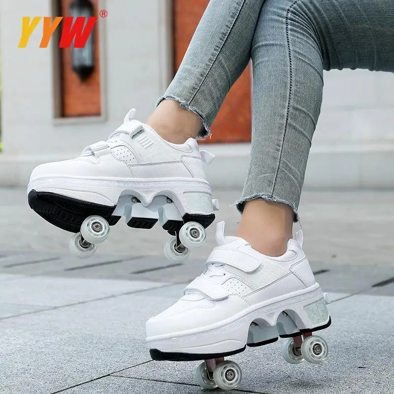 Children Wheels Shoes Roller Sneakers With 4 Wheels Skates Adult Runaway Parkour Deformation Shoes For Women Men Youth Kids Gift