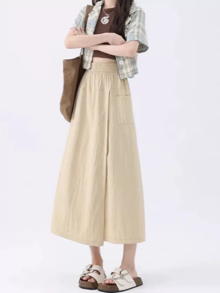 2026 Women Summer High Waist Slim Cargo Skort Casual Wide Leg Loose Culottes Fashion Figure Flattering Daily Ladies Skirt Pants
