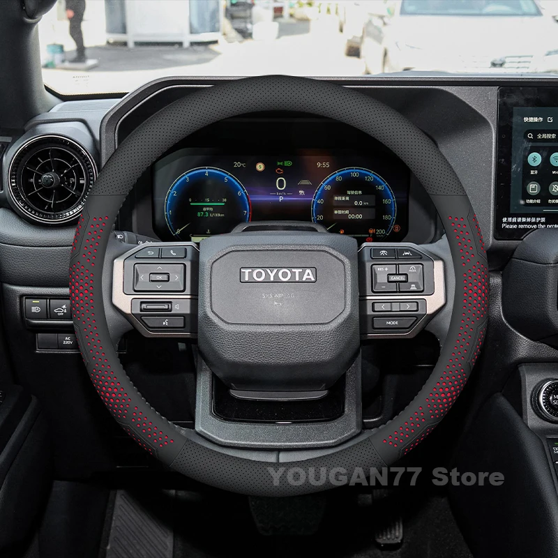 

39CM Leather Car Steering Wheel Cover For Toyota Land Cruiser 250 Prado LC250 2024 2025 Wear-resistant Auto interior Accessories