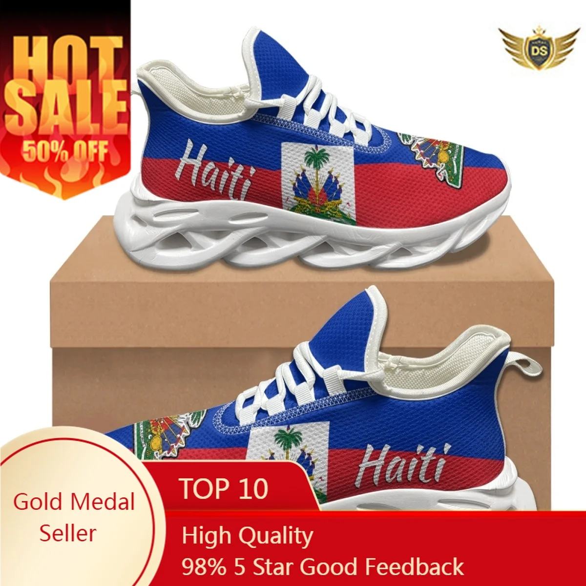 

Haiti Flag Designer Non-slip Casual Shoes Comfortable Shock Absorption Mesh Sneakers Soft Sole Teenagers Running Shoes Female