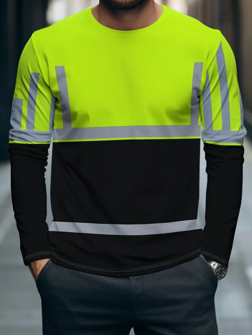Herren-Sicherheits-Langarm-Arbeitshemd mit hoher Sichtbarkeit und reflektierenden Elementen, weich, atmungsaktiv, für den Bau, Freizeit, Alltag, langlebig, bequem, ideal für den täglichen Gebrauch – Detail 10