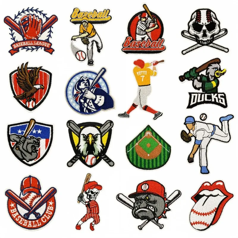 New Cartoon Baseball Series Sew Iron on Embroidery Patch Stickers Applique for Clothes Jeans T-shirt Scarf Hat Bags Ipad Bicycle