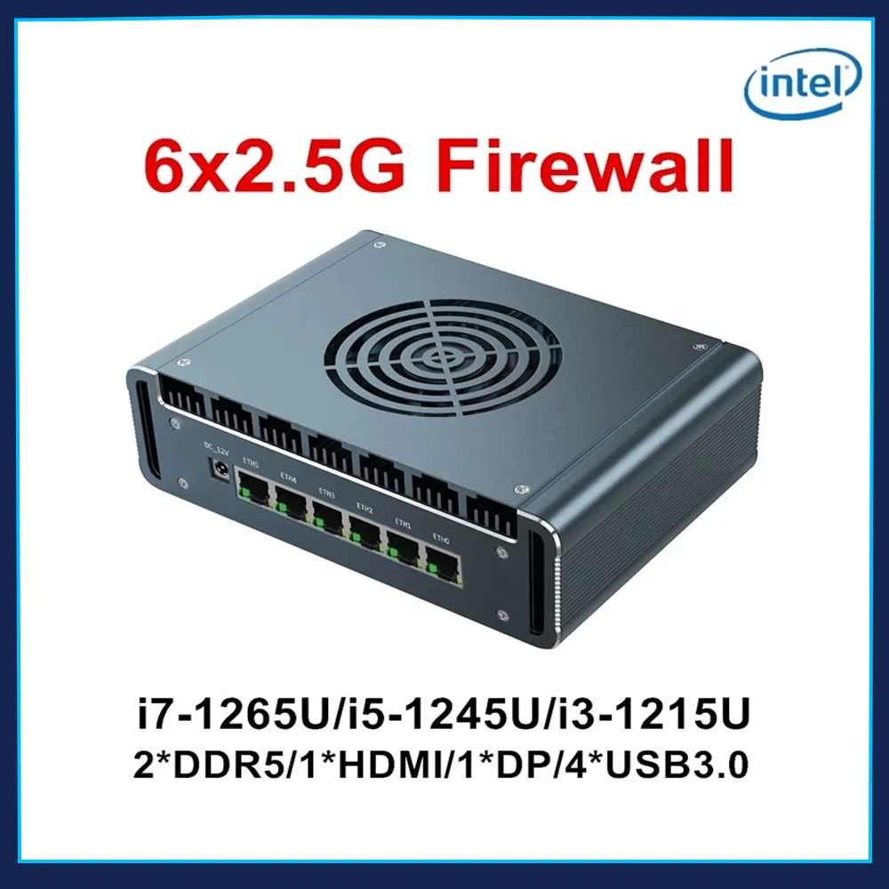 Mini routeur Isabel i7 1365U i7 1265U i5 1245U, 13/12e pouces, mini PC pare-feu 6x2.5G intel i226-V 2xDDR5 Proxmox throne fouet ordinateur