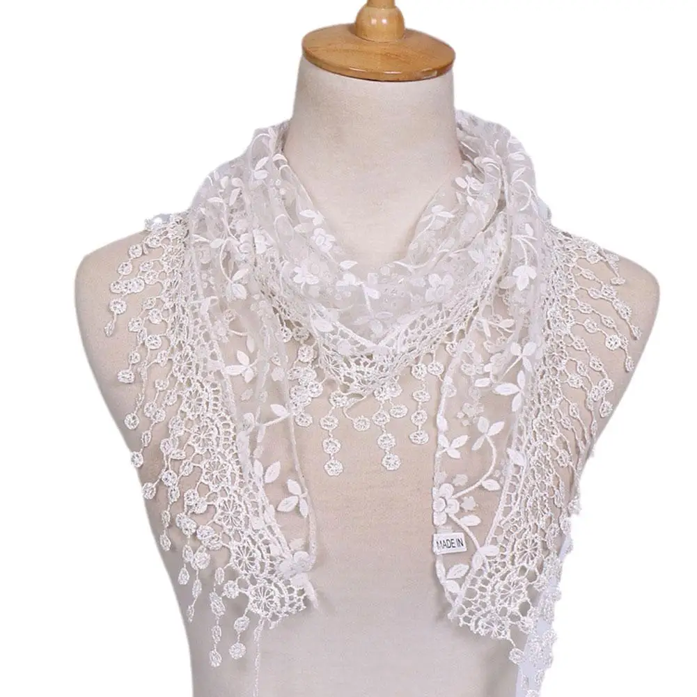 Écharpe en dentelle à pompon creux pour femme, châle en tricot imprimé, châle rond, châle en voile, triangle floral rose, doux, Mantila, élégant, B7G3