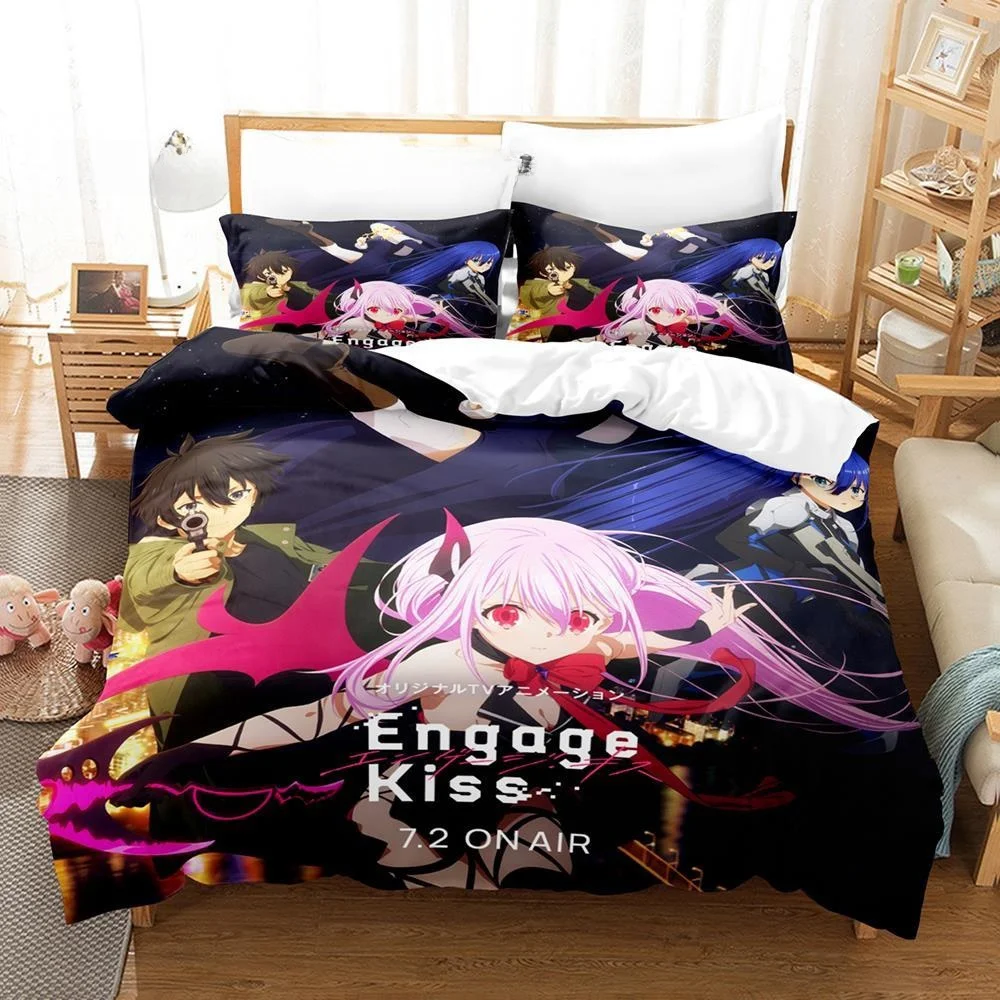 Anime Engage Kiss Bedding Set Single Twin Full Queen King Size Bed Set Teenager Bedroom Sheet Set 3D Print Anime Bed Sheet Set