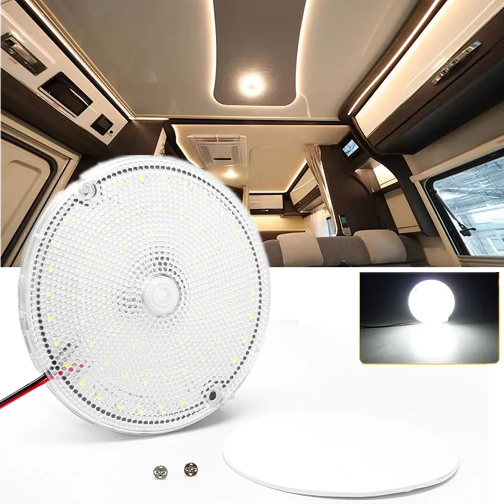 

60LED Round Car LED Roof Ceiling Light Camper RV Interior Lights Van Boat Caravan Trunk Light 9V-85V Ceiling Reading Lamp