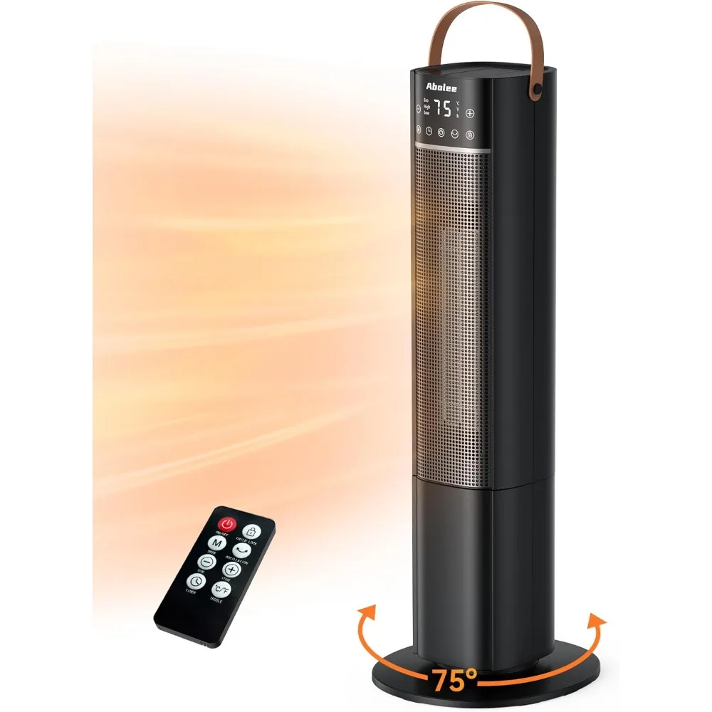 

Space Heaters Indoor Use, 26" 12ft/s Electric Heater with Remote, 1500W Electric Heaters with 75°Oscillation, 1-12H Timer, PTC