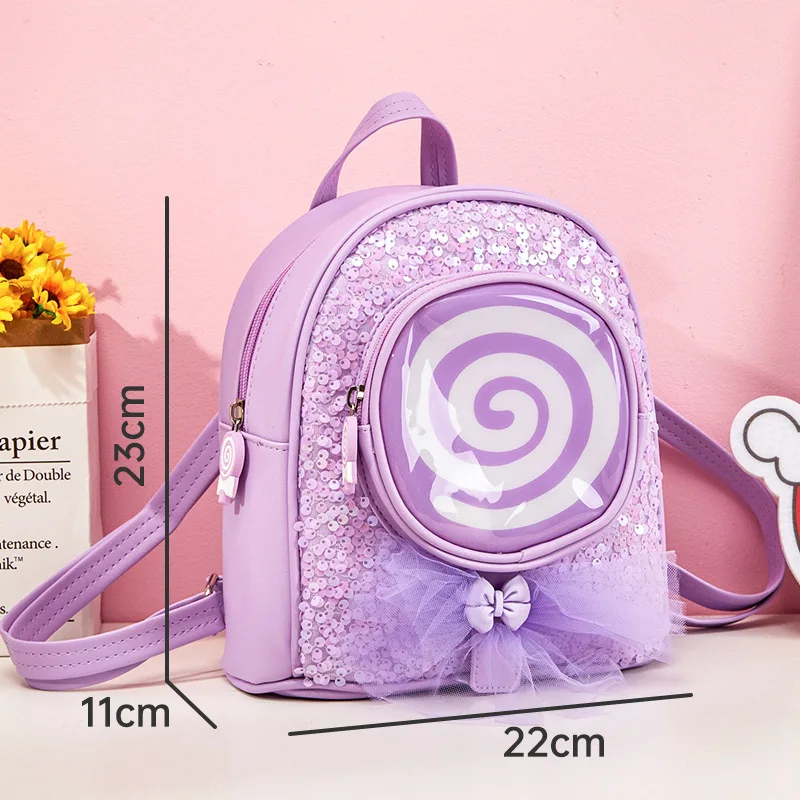 2023 New Backpack for Girls Sweet Lovely Cartoon Sequin Bling LED Fashion Korean Version Mesh Princess Bowknot Backpack