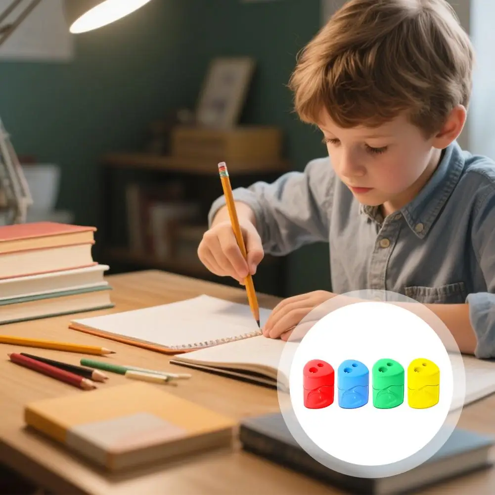 簡単にきれいな鉛筆削り デュアルホール鉛筆削り 子供用 学生用 4パック ポータブル鉛筆削りセット 学校用 子供用