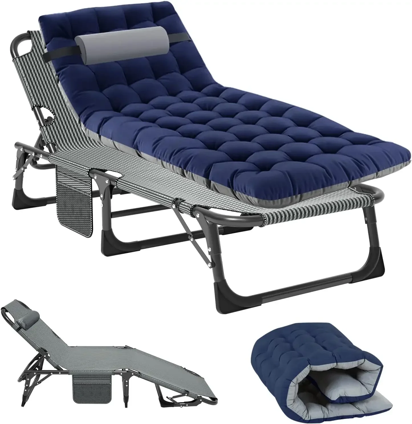 # l Tumbona plegable para acampar con colchón, tumbona para terraza con cama plegable de 4 plazas para tomar el sol, camping, piscina, playa