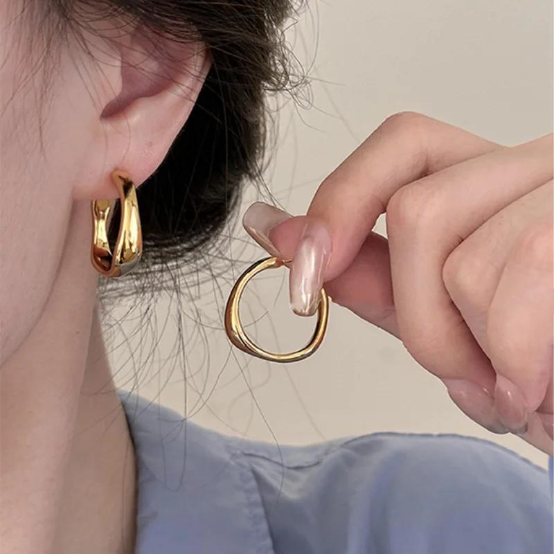 Metal Hoop Earrings Minimalist Chic Polished Gold Tone Alloy Lightweight Versatile Premium Elegant Classic Jewelry for Her