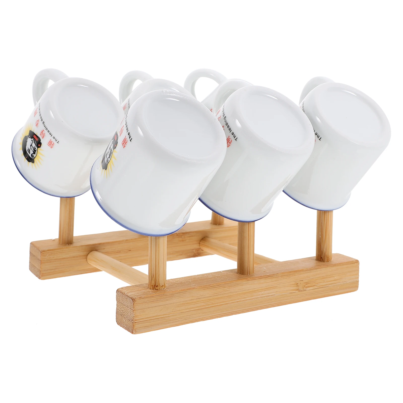 

6 Pieces 70ml Ceramic Kung Fu Tea Cups Bamboo Holder Mini Retro Set Teaware Small Cup Classical Style Household Accessory