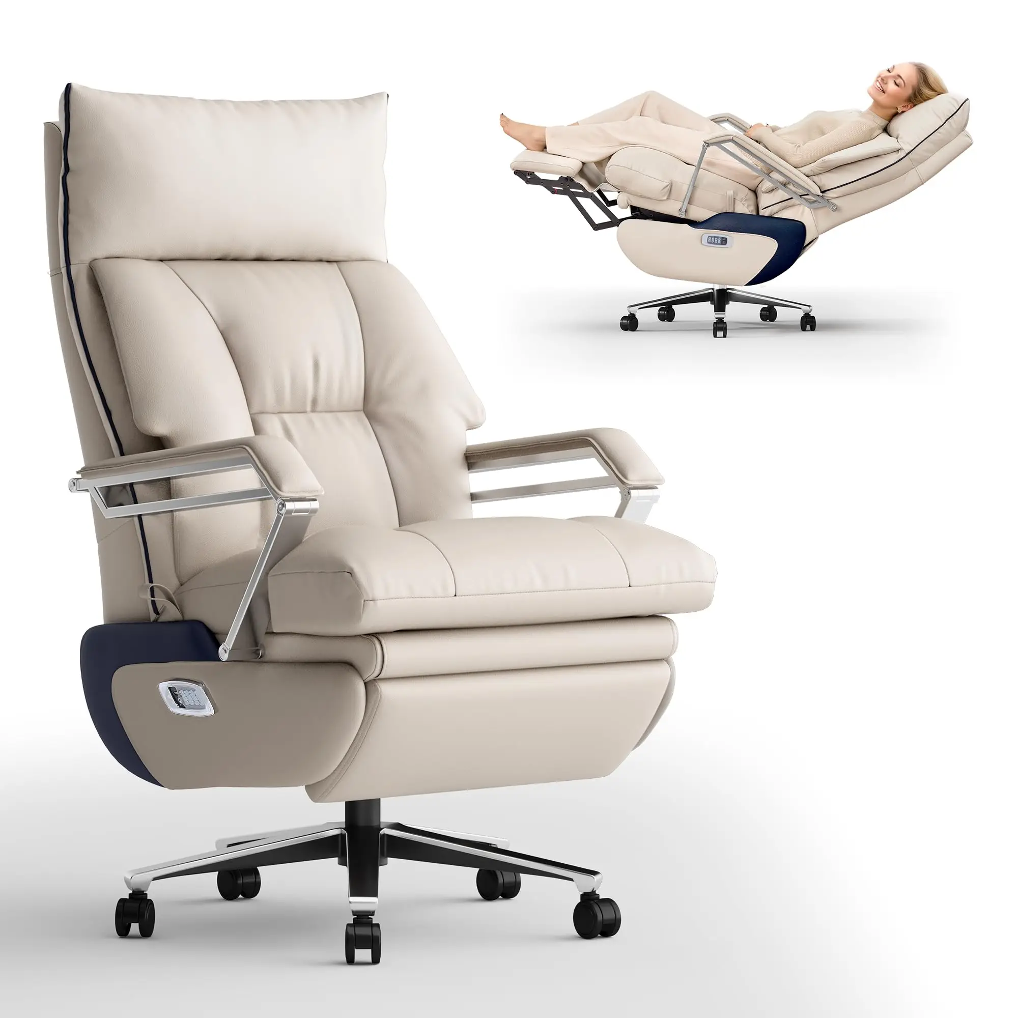 High-end Modern Genuine Leather Executive Office Chair Massage Function Adjustable Height Swivel Base Luxury Multifunctional
