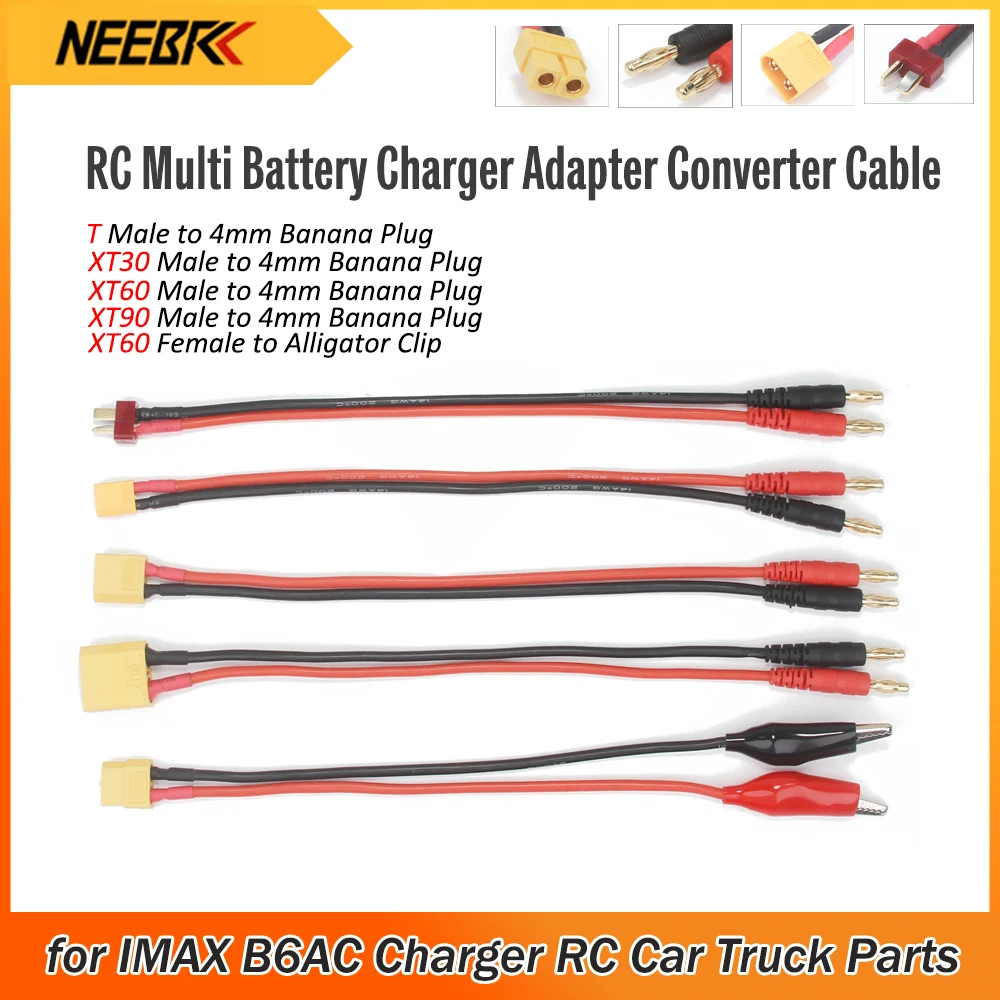 RC Multi Battery Charger Adapter Converter Cable T XT30 XT60 XT90 Plug to 4.0mm Banana/Alligator Clips Plug for IMAX B6AC RC Car