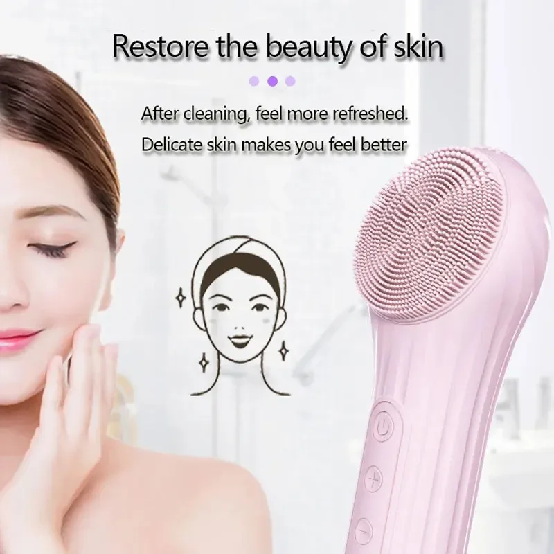 Silicone Face Cleaner Electric Sonic Facial Cleansing Brush Ultrasonic Vibrating Face Massager Mini Pore Deep Cleaning