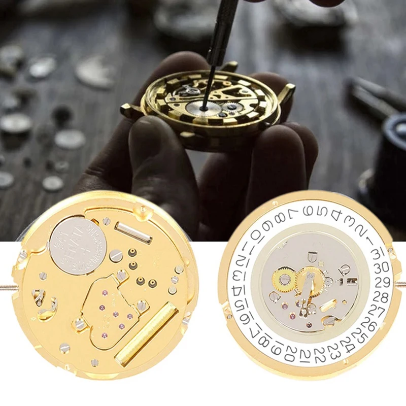For RONDA Replacement Movement With Hour Wheel Spring 3 O'clock Calendar Two And A Half Hands Quartz Movement