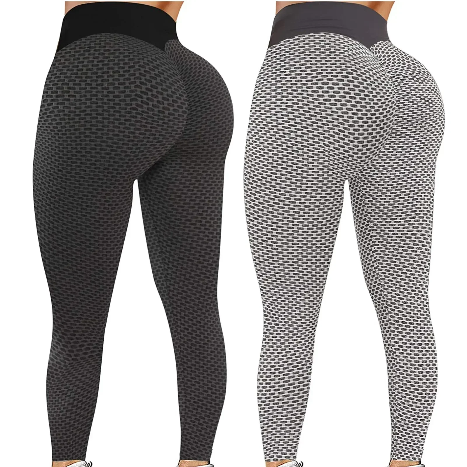 女性用ハイウエストトレーニングレギンス、お尻リフト、おなかコントロール、ストレッチヨガパンツ、フィットネス、ランニング、ジム、スポーツ、アクティブ、2個