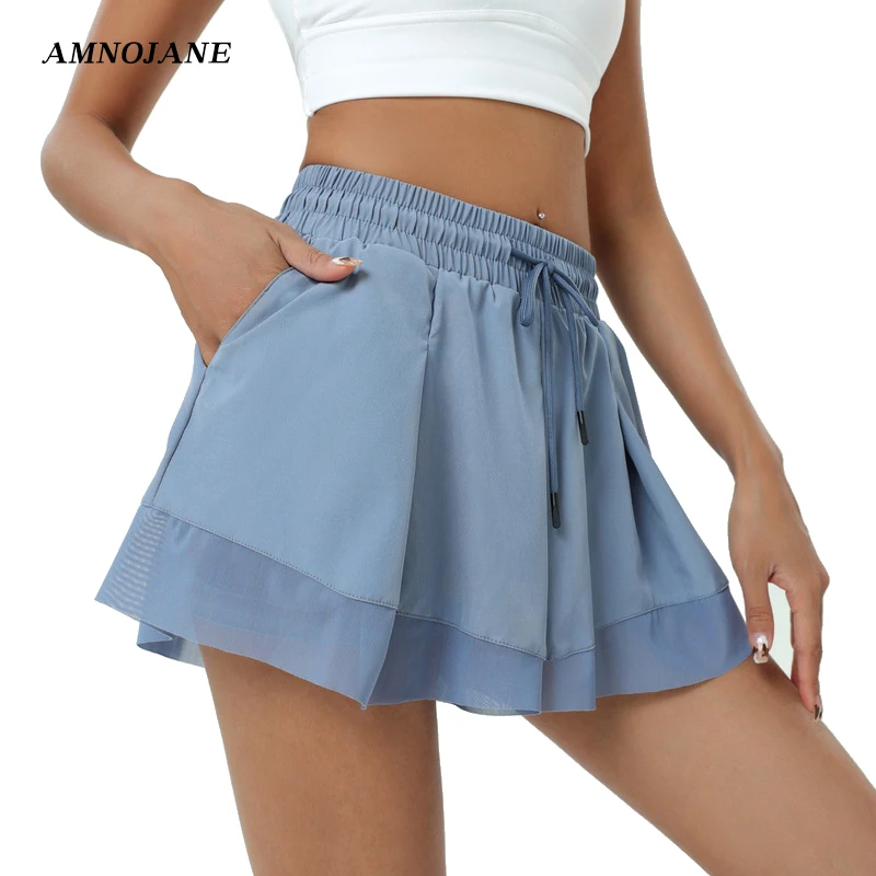 

Flowy Shorts Biker Short Yoga Gym Sport Running Shorts Women Tennis Outfit Skirt Mesh Lace Push Up Summer Casual Shorts Ladies