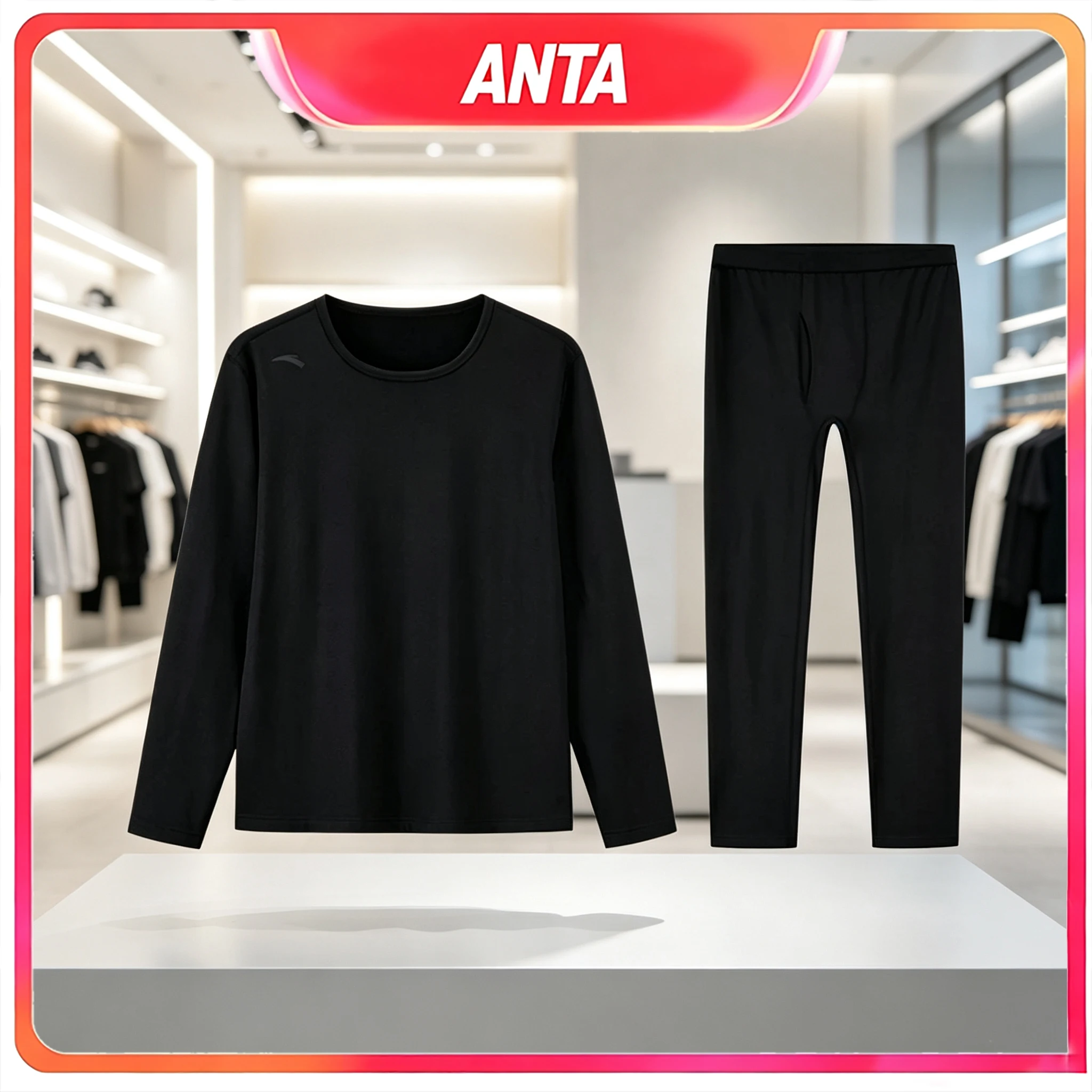 Anta Fleece Thermal Underwear Set Men Women Fleece Lined Autumn Winter Base Layer Top And Pants Set